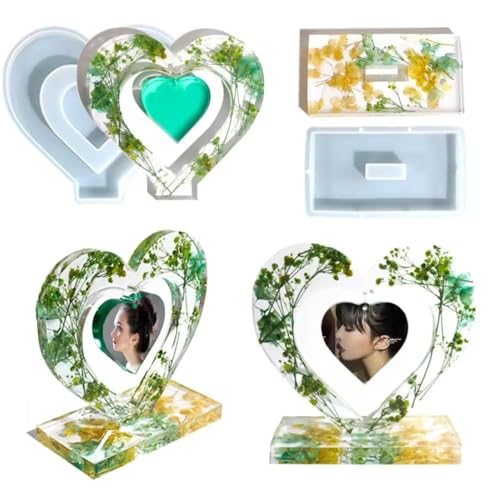 Large Silicone Mould Hanging Heart Shaped Picture Frame Photo Display for Anniversay gifiting DIY Crafts Home Decoration Wedding (Centre Hanging Heart Photo Frame Mould)