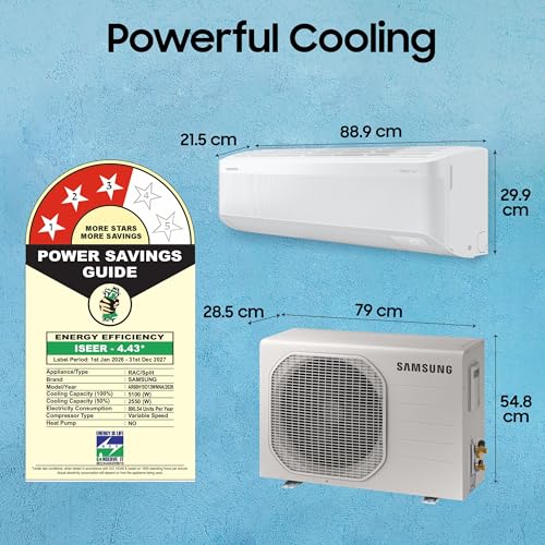 Image of Samsung 1.5 Ton 3 Star Bespoke AI WindFree Inverter Smart Split AC (2026 Model, WiFi, Energy Saving, Voice Control, Powerful Cooling, Digital Inverter, 4 Way swing, 5 Step Convertible, AR60H19D13WNNA)