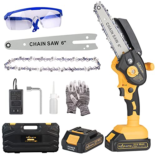 Akku Kettensäge 6 Zoll Mini motorsäge - Handkettensäge Elektrisch mit Akku & Schnittsc Handschuhe & Ladegerat für Heimischer Garten Schneiden Kleinholz