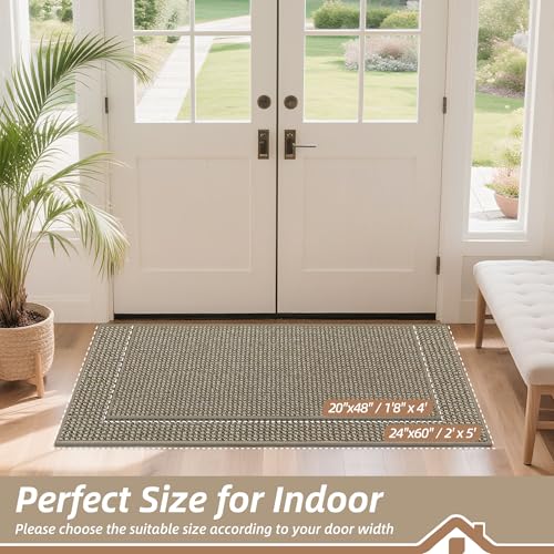 Image of BEQHAUSE Dirt Trapper Door Mat 24 inch x 60 inch, Non-Slip Washable Doormats Entrance Mat, Dirt Resistant and Absorbent Welcome Mat, Low Profile Floor Mats for Front Back Door and Entryway, Light Beige