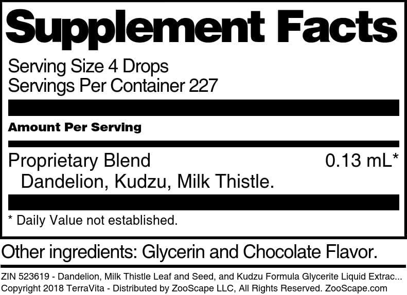 Miniatura 5 de Terravita Diente de león, hoja y semilla de cardo mariano y extracto líquido de glicerita Kudzu Formula (15) - Sabor a chocolate (1 oz, ZIN 523619)