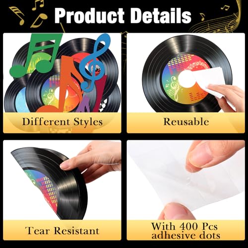 Image of Pasimy 39 Pcs Music Party Decorations Musical Notes Records Bulletin Board Cutouts Rock and Roll Classroom Decor for 1950s 70s 90s Retro Music Birthday Party School Home Wall Decor (Colorful)