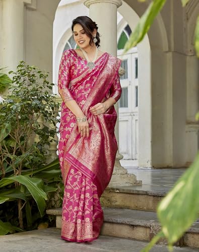 Image of Yashika Women's Trendy Pure Banarasi Kanjivaram Saree with Blouse Material