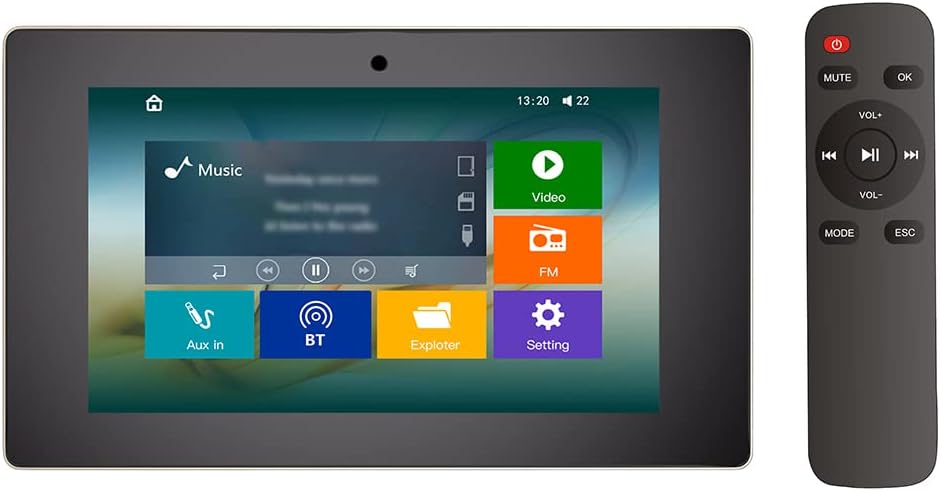HELMER Bluetooth Amplifier in wall, Home Stereo Audio System, 5" Video Player with Touch Screen, Black, BM207M
