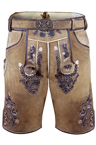 Bavarian Traditional Short Leather Trousers Toni Lederhosen with Belt