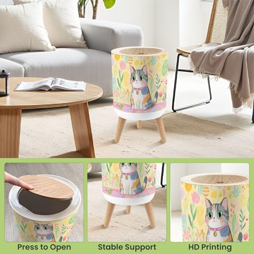 Caneca de basura pequeña con tapa 7 litros diseño redondo miniatura 5