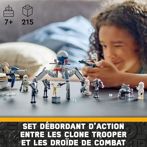 LEGO 75372 Star Wars Pack de Combat des Clone Troopers et Droïdes de Combat, Jouet pour Enfants, avec Speeder Bike, Figurine Tri-Droïde et Poste Défensif, Cadeau pour Garçons et Filles Dès 7 Ans