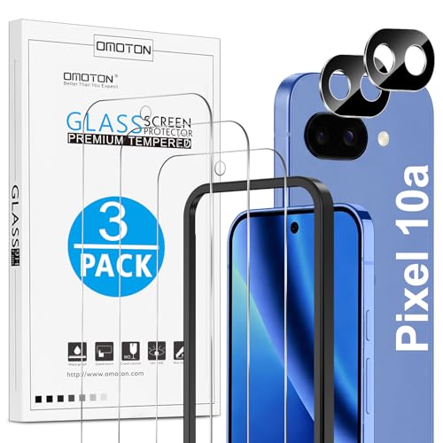 OMOTON für Google Pixel 10a Panzerglas mit Montagerahmen 3 Stück Schutzfolie und 2 Stück Kameraschutz Anti- Kratzer Bläschenfrei 9H Härte