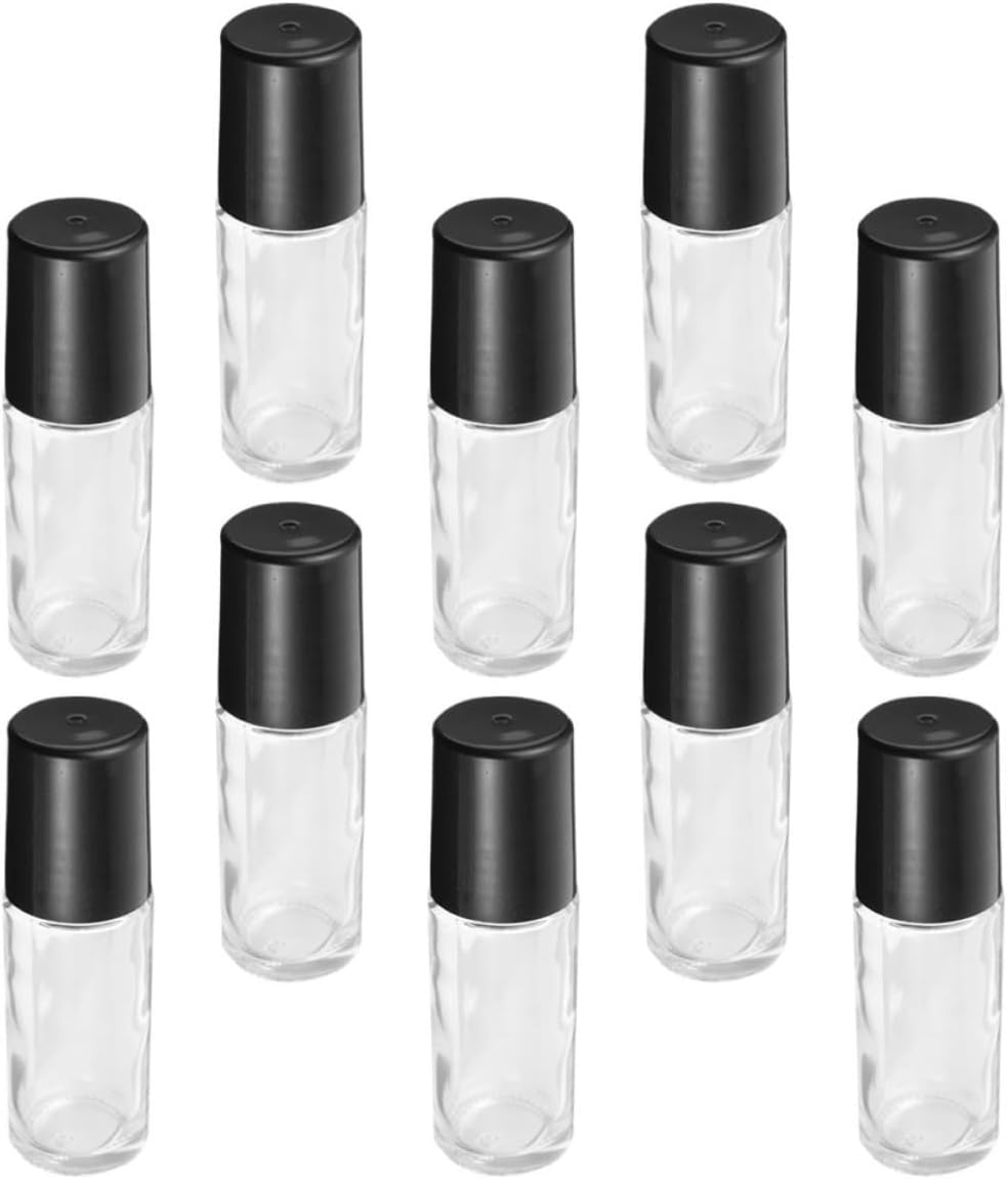 Toyvian 10pcs 30ml Essential Oil Roller Bottles with Glass Roller Balls for Precise Application, Portable and Refillable Roll-on Bottles with Black Caps for Travel and Home Use