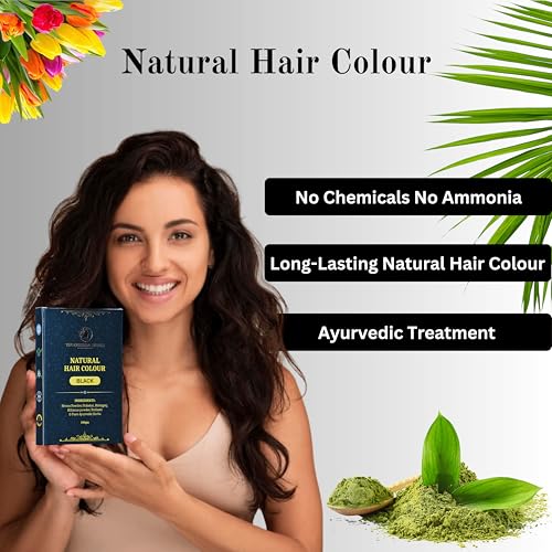 Image of Natural Hair Colour Black for Women & Men | Herbal Organic Hair Color Powder | No Ammonia, No Peroxide, No Perborates, No Bleach & PPD Free | Henna Based Plant Chemical Free Hair Color with Amla Neem Bhringraj Brahmi, Grey Coverage Hair Colour (100gm, Pack of 2)