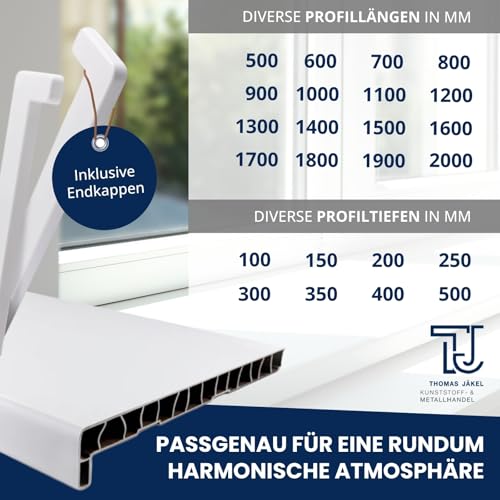 Fensterbank Innen 15 x 130 cm Weiß aus PVC mit Seitenabschluss