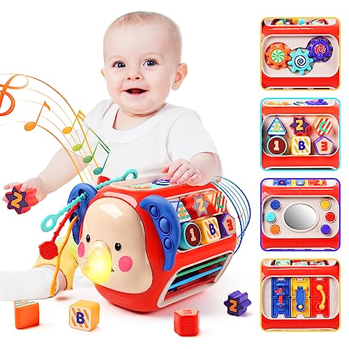Cute Stone Baby Activity Cube Toy, Sensory & Montessori Toys For Toddlers, Learning Cube Toys With Music & Lights，Baby Sensory Fine Motor Skills Developmental Toys, First Birthday Gift For Kids #TOP28