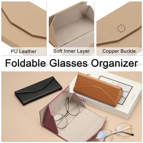 Image of PATIKIL Foldable Glasses Case, Triangle Magnetic Sunglasses Organizer Case PU Leather Hard Eyeglass Case for Women (2 Pcs)