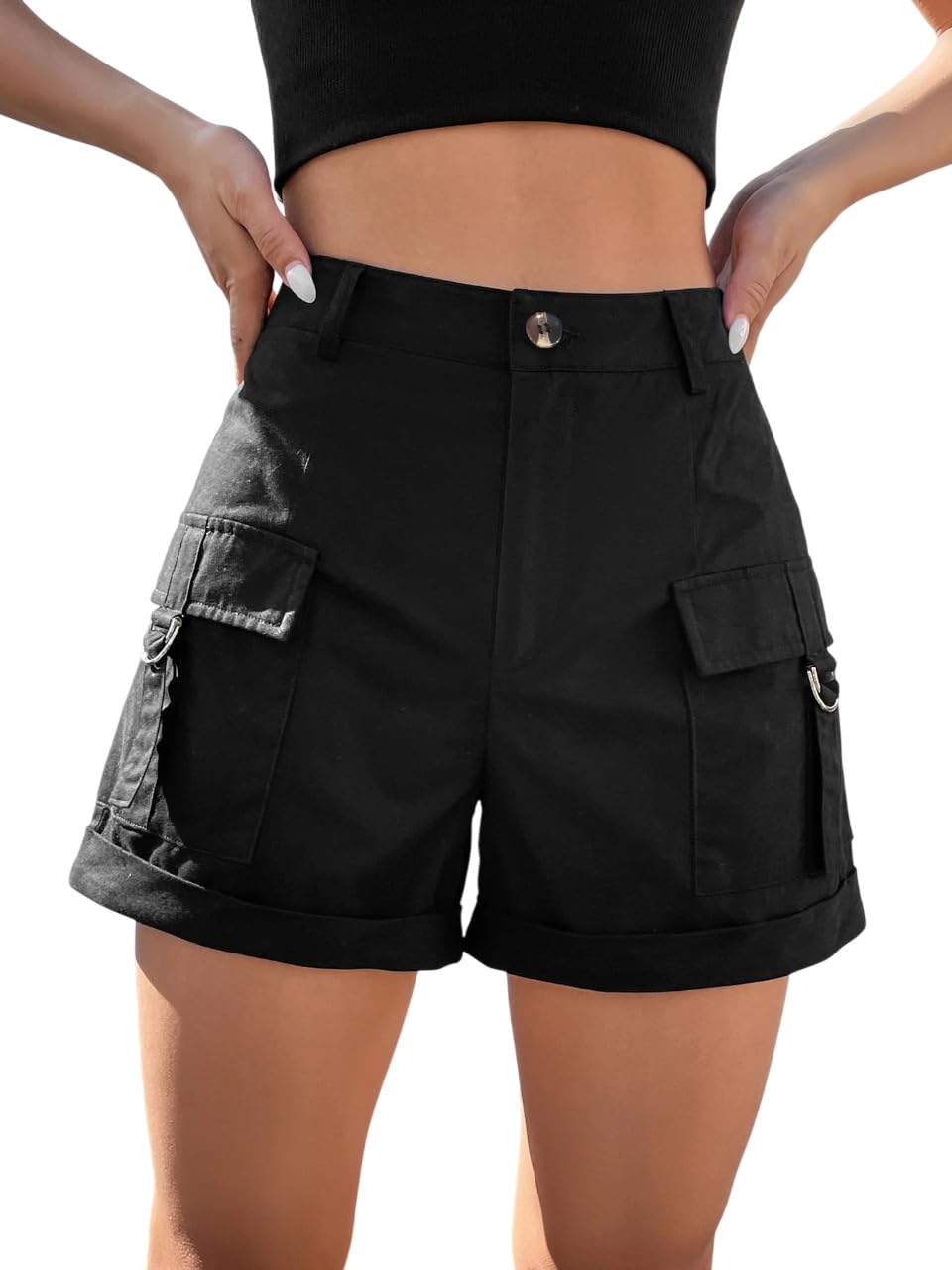 greciilooks Women’s High Waisted Cotton Cargo Shorts, Casual Utility Shorts with Pockets for Summer Street wear & Outdoor-picture-11