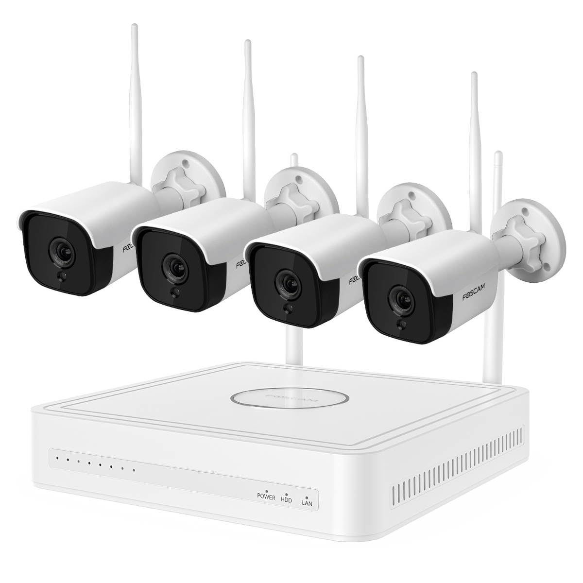 Foscam FN9108W-B4-2T 8-Kanal 5 MP WLAN-Überwachungsset mit 4 Überwachungskameras, Wi-Fi 6, Nachtsicht mit 18 Infrarot-LEDs auf bis zu 20 m, Vorinstallierte 2 TB Festplatte