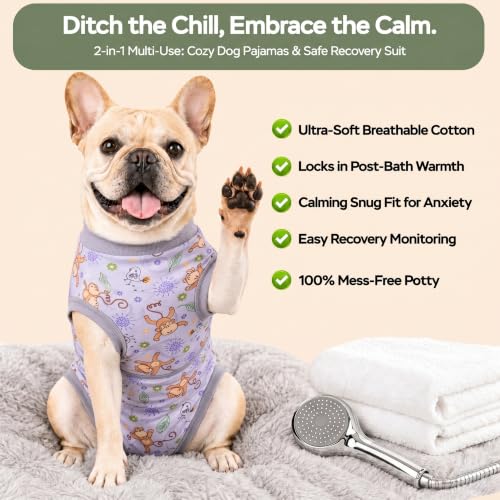 Image of PetWarm Recovery Suit for Dogs, Dog Surgical Recovery Suit Female and Male, Dog Onesie for Surgery, Anti-Licking Dog Surgery Recovery Suit, Monkey Pattern, Grey, 2XL