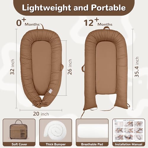 Image of EAQ Baby Lounger, Infant Lounger for Newborn,Portable Baby Nest Cover Breathable & Soft, Newborn Essentials