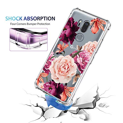 Kiomy Case For Girls Women Clear With Purple Flowers Design Shockproof Protective Cell Phone Back Cover Compatible With Lg G7 Thinq Flexible Slim Fit Soft Gel Rubber Cute Floral Girly #TOP1