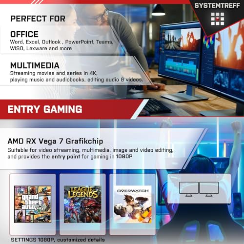 SYSTEMTREFF PC de Bureau AMD Ryzen 5 Pro 5655G 6x4.4GHz | AMD RX Vega 7 | 1To M.2 NVMe | 32Go DDR4 RAM | Windows 11 Pro | Ordinateur de Bureau Silencieux avec WLAN pour Usage Professionnel multimédia – Image 6