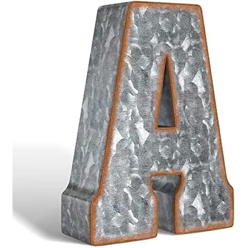 7" Galvanized Metal Letter "A" Wall Decor, 3D Metal Letters, Letter Décor