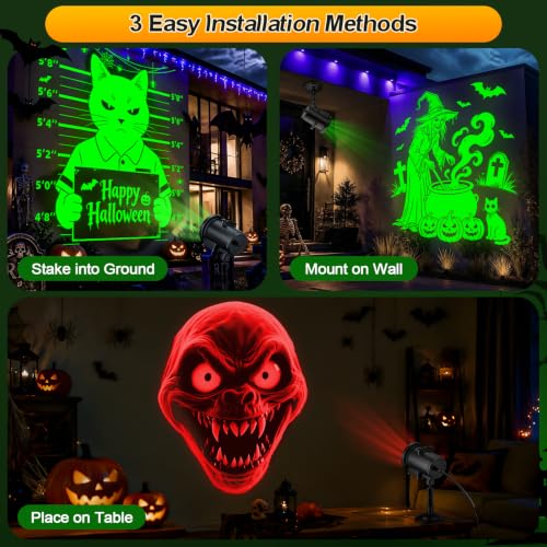 12-in-1 Halloween Projector Lights Outdoor, Dynamic Projection Light | with Cat Spider Pumpkin HD Patterns, Waterproof Halloween Decorations for Window Wall Yard Garage Christmas Holiday Decor - image 4