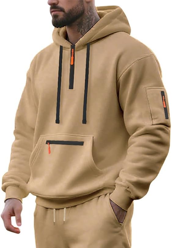 Men's Fleece Hoodie Sweatshirts Workout Athletic Hoodies Long Sleeve Quarter Zip Pullover Sweatshirt with Kanga Pockets - Image 2