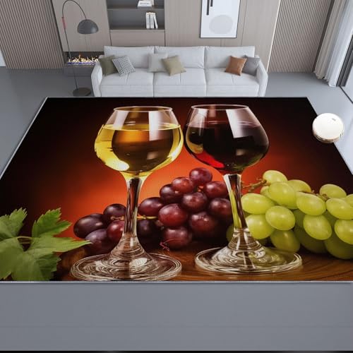 Genérico Alfombra Salon Realista Naturaleza Muerta Fruta Uvas Vino, Comedor Lavable Antideslizante Alfombra, Oscuro Alfombra Pelo Corto 50 x 80 cm para Dormitorio Cocina Hall Entrada Pasillo
