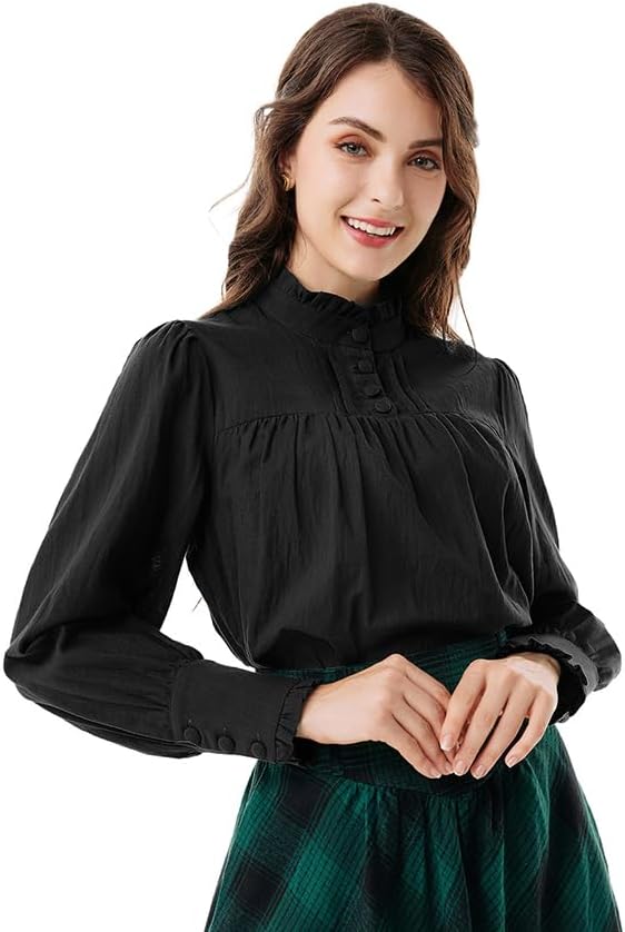 Scarlet Darkness Victorian Blouse for Women Cotton Long Sleeve Renaissance Shirt