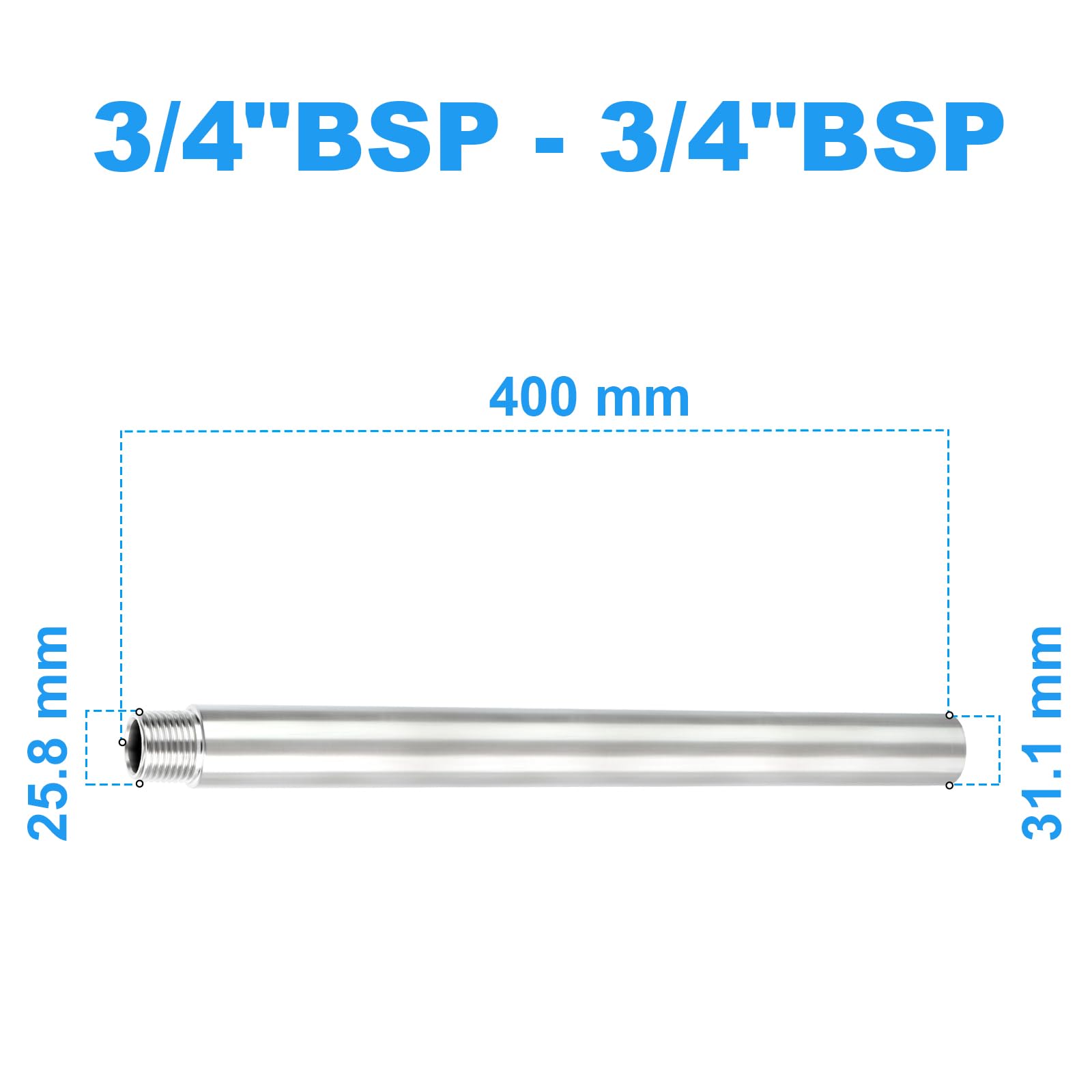TAILONZ PNEUMATIC 304 stal szlachetna 3/4" gwint wewnętrzny x 3/4" gwint zewnętrzny BSP 400 mm złączka rura żeliwna bezpośrednie wkręcanie do przedłużenia rury, przyłącza pneumatyczne (zestaw 2 szt.)