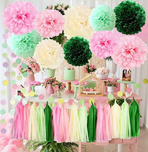 pink and green baby shower decorations
