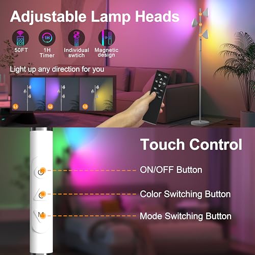 PARTPHONER RGB Tree Floor Lamp for Living Room, Stepless Dimmable Tall Standing Lamp with  - image 6