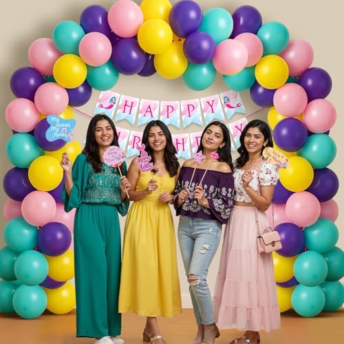 Image of Party Propz Mermaid Theme Birthday Decoration Kit for Girls - 60 Pcs, Happy Birthday Banner, 40 Balloons, Mermaid Shell Banner, Photo Props & Glue Sheet (Cardstock,Latex)