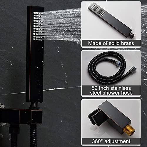 Ayivg Oil Rubbed Bronze Shower System 16 Inch Led Ceiling Mounted Full Body Shower System Shower Faucet Sets Complete With 4 Functions Thermostatic Shower Valve And 6Pcs Body Spray Can Run Together #TOP2