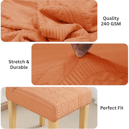 Image of Lukzer Elastic Dining Chair Cover - 2PC Pastel Orange Zigzag | Textured High Stretch Jacquard Seat Cover | Removable Washable Short Dining Chair Cover Protector Seat Slipcover | (CC-079-02)