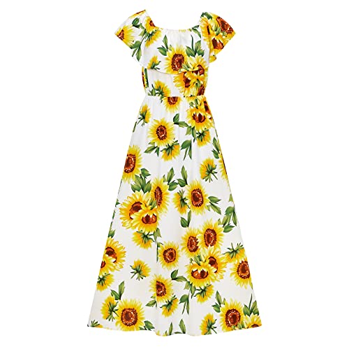 Image of PopReal Mommy and Me Dresses Floral Printed Chiffon Bowknot Ruffles Short Sleeve Beach Mom Daughter Matching Outfits