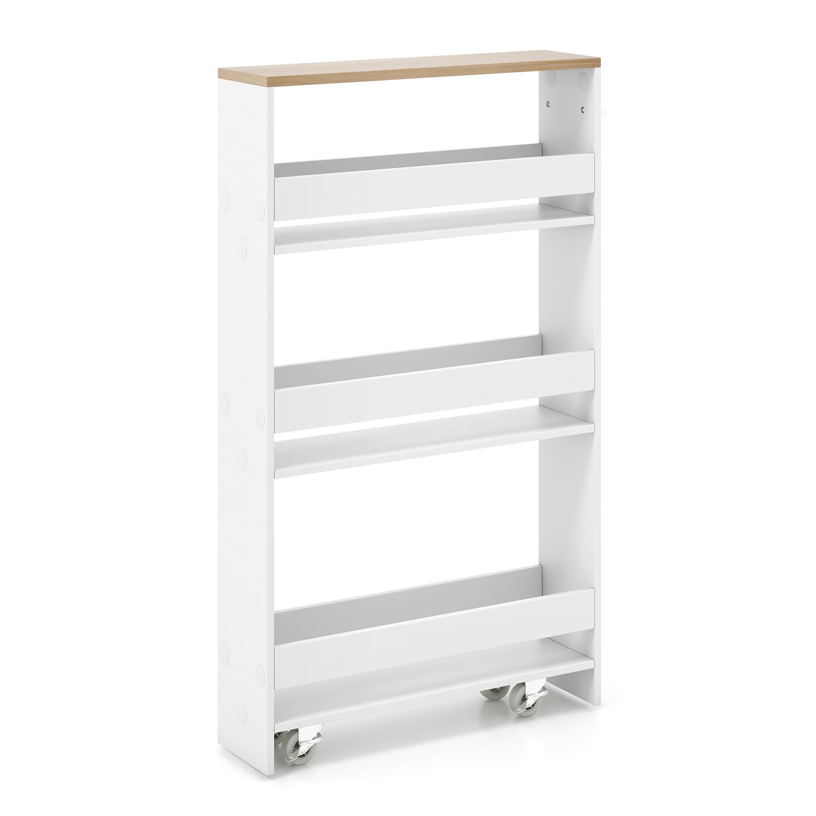 Similar/4-Tier Slim Storage Cart, Rolling Utility Cart Storage Organizer with Handle & 360 Wheels, Narrow Mobile Shelving Unit Slide Out Cart for Kitchen/Bathroom/Laundry, White