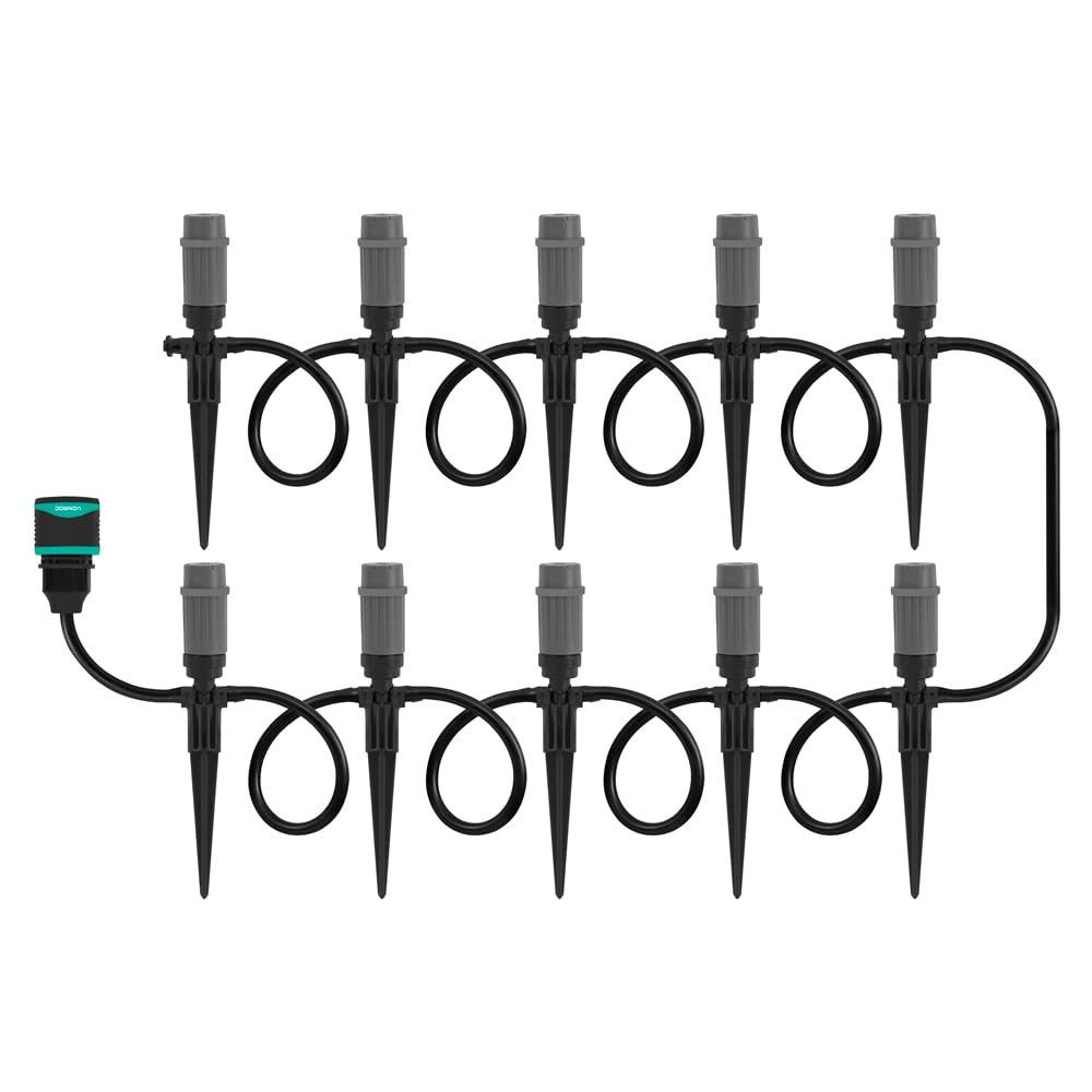 VONROC Bewässerungssystem - 3 Sprinklerstufen: Sprühen, Tropfen & Zerstäuben - Modulsystem inkl. 15m Schlauch, 10x Sprühkopf, 10x Schlauchhalter & Universalschnellkupplung