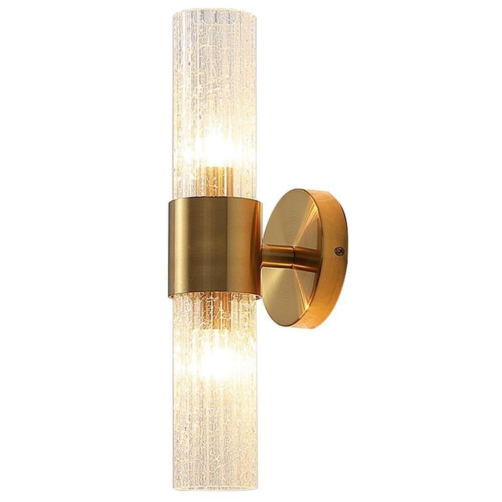 Lampada parete cilindrica dorata vetro crepato ghiaccio minimalista