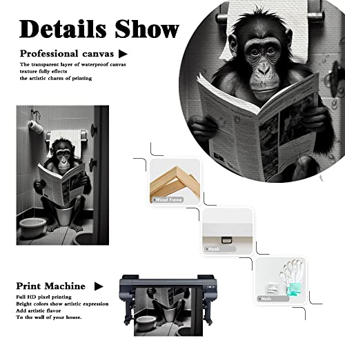 Koeuirw Funny Gorilla Bathroom Canvas Wall Art Cute Monkey In Toilet Posters Black And White Animal Prints Painting Maximalist Mid Century Modern Aesthetic Wall Decor For 12X16In Unframed #TOP5