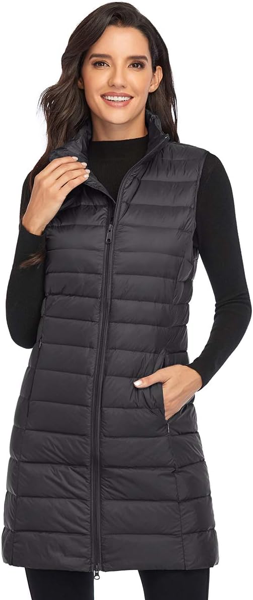 ObosoyoWomen's Ultra Light Long Down Vest Winter Packable Down Jacket Lightweight Outdoor Puffer Vest Coat