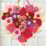 Boao Mother's Day Heart Wreath with Ribbon for Front Door 3D Flowers Felt Hanging Party Decorations Artificial Heart Door Decorations Indoor Home Birthday Wedding Party Office Decoration