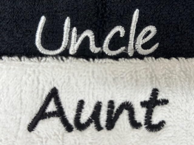 EFY Personalised Embroidered Novelty Face Cloth Towel Set - Arse Face Fanny Balls Willy His Hers Nan Mrs Mr Gran etc (Aunt/Uncle, White/Black)