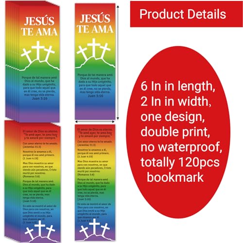 120pcs Spanish Christian Cards Bible Bookmarks Religious Christian Bookmarks Pocket Little Jesus Loves You Scripture Gospel Tracts for Church Office Gifts (Jesus TE AMA) - Thumbnail 2