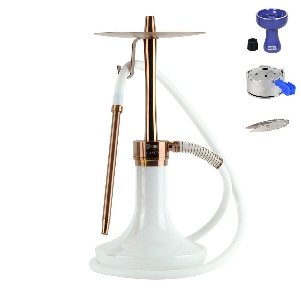 SHISHA HOOKAH INFINITY ODUMAN - WHITE GLASS-BRONZ BODY + BOWL+IGNIS+TANG (BLUE BOWL)