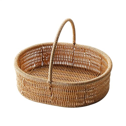 Cesta de frutas tejida, cuencos de almacenamiento para servir, cestas decorativas de ratán de imitación con asas, organizador de despensa para comedor