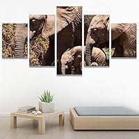 SIGNWIN 5 Panel Canvas Wall Art Animals Black and White Dramatic Duotone Expressionism Grey Modern Artwork for Home Decorations Ready to Hang - 60