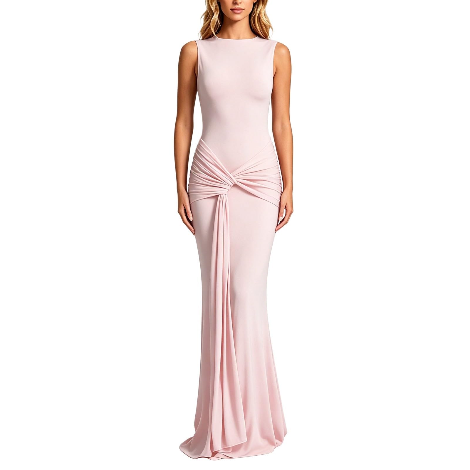 Generisch Vestido de cóctel para mujer, elegante, drapeado, con cinta, espalda descubierta, sin mangas, vestido de verano, vestido de fiesta, vestido de noche, vestido de graduación, vestido maxi
