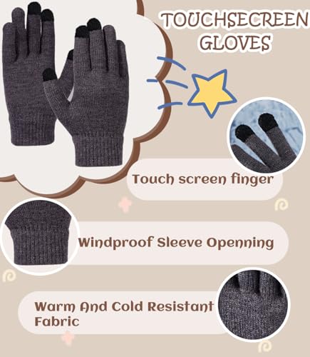 Kids Winter Hat Scarf Gloves Set 3Pcs, 3-12Y Fleece Lined Beanie With Earmuffs Double Layer Scarf Touchscreen Gloves Toddlers3