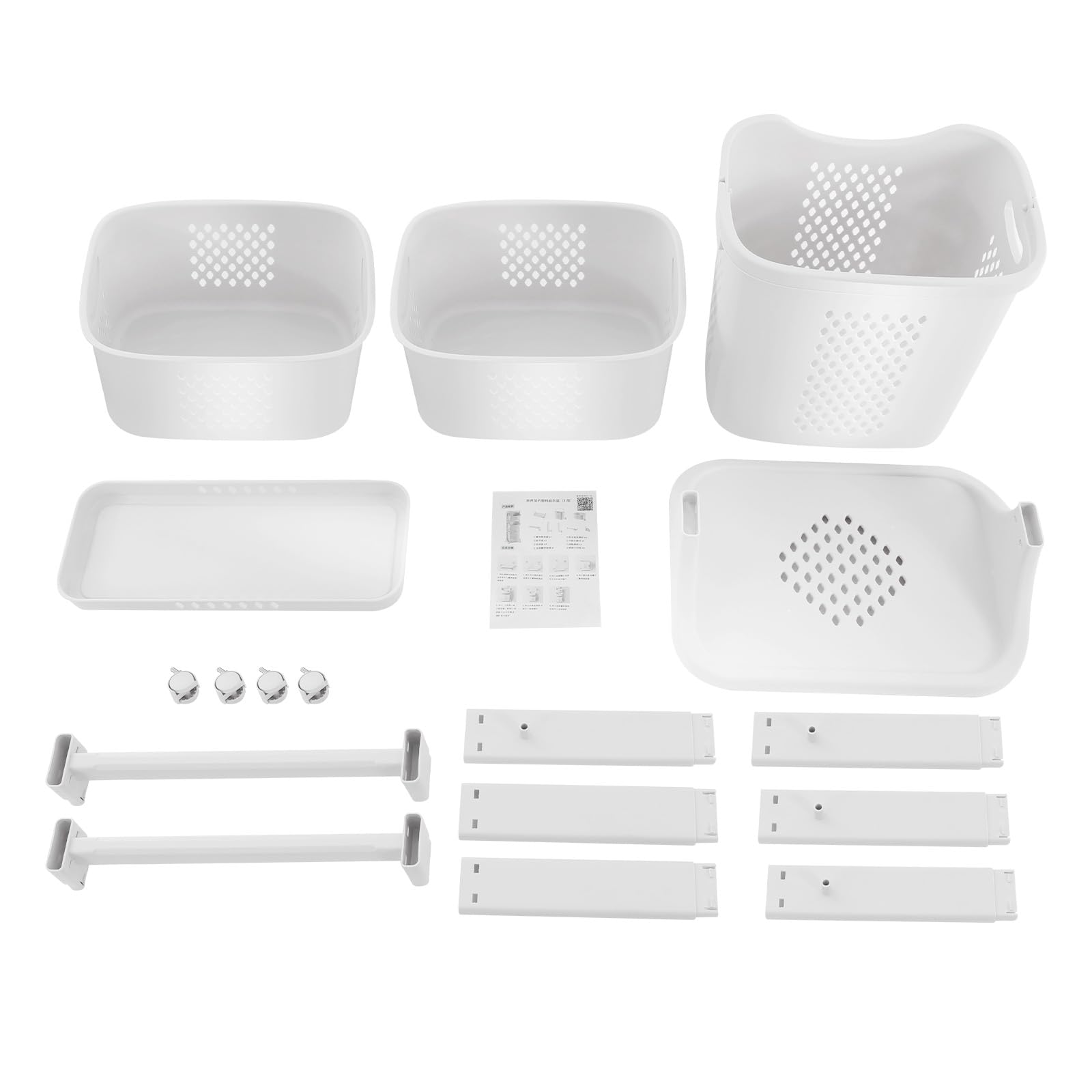 Cesto portabiancheria su rotelle, con 3 scomparti, in polipropilene, per vestiti, giocattoli, 43 x 33 x 109 cm, bianco