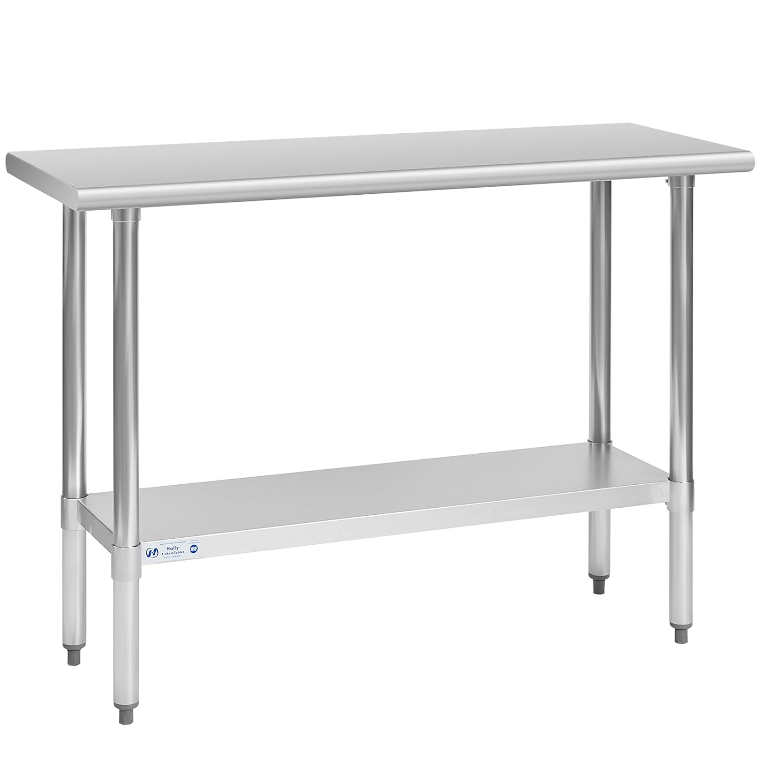 Hally Stainless Steel Table for Prep & Work 18 x 48 Inches, NSF Commercial Heavy Duty Table with Undershelf and Galvanized Legs for Restaurant, Home and Hotel